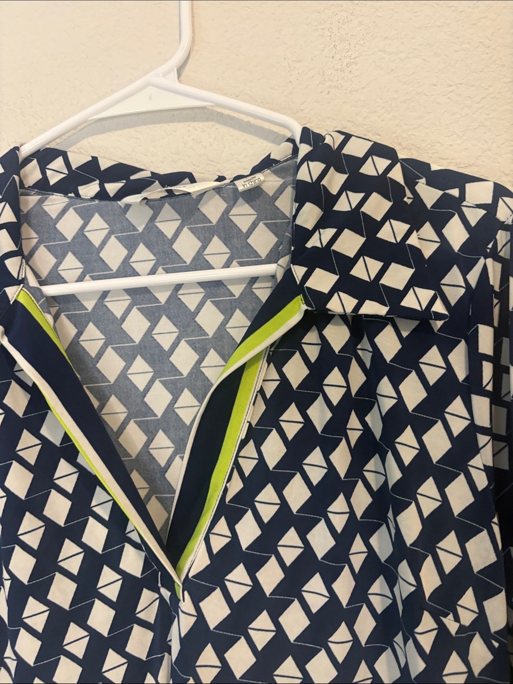 Mlle Gabrielle Large Navy Geometric belted Dress with Lime Trim - Picture 6 of 6